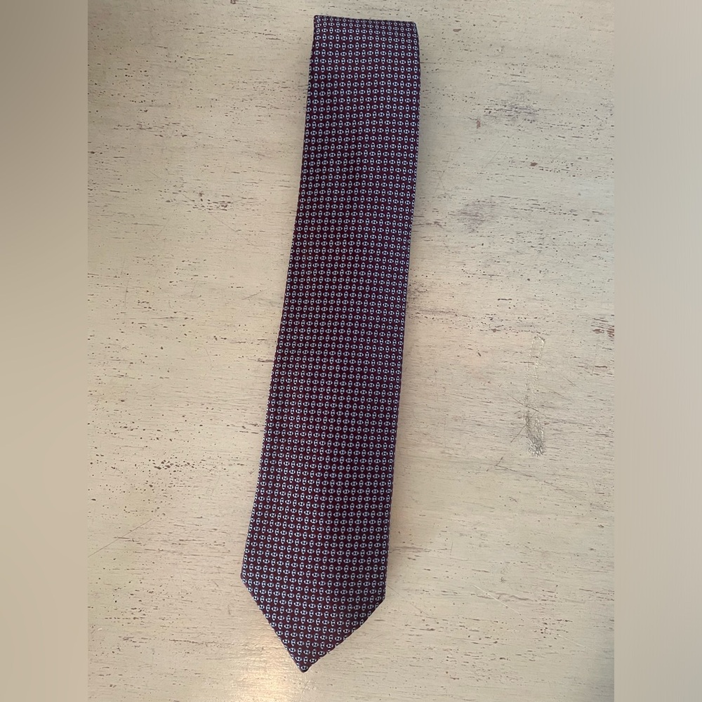 Ermenegildo Zegna Made in Italy Oval Print Silk Power Tie in‎ Burgundy (Multi)